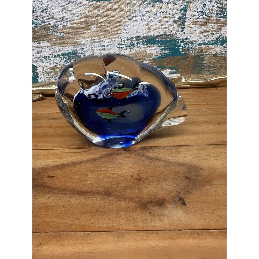 Murano Style Art Glass Fish Aquarium Cobalt  Shell Shape Paperweight 3 Lbs 15 Oz